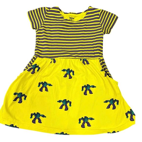 Svaha Organic Cotton STEM Stripe Robot Dress, Girls YS (5) Yellow/Purple Science - Picture 1 of 6